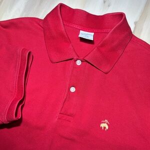 Brooks Brothers Polo Shirt Mens Large Red Slim Fit Short Sleeve Gold Logo